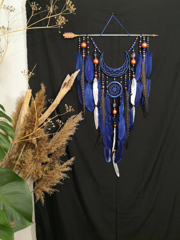 Large Dream catcher arrow blue wall decor, Dream catcher Boho Natural Dreamcatcher blue, Dream catcher inspired by Native American