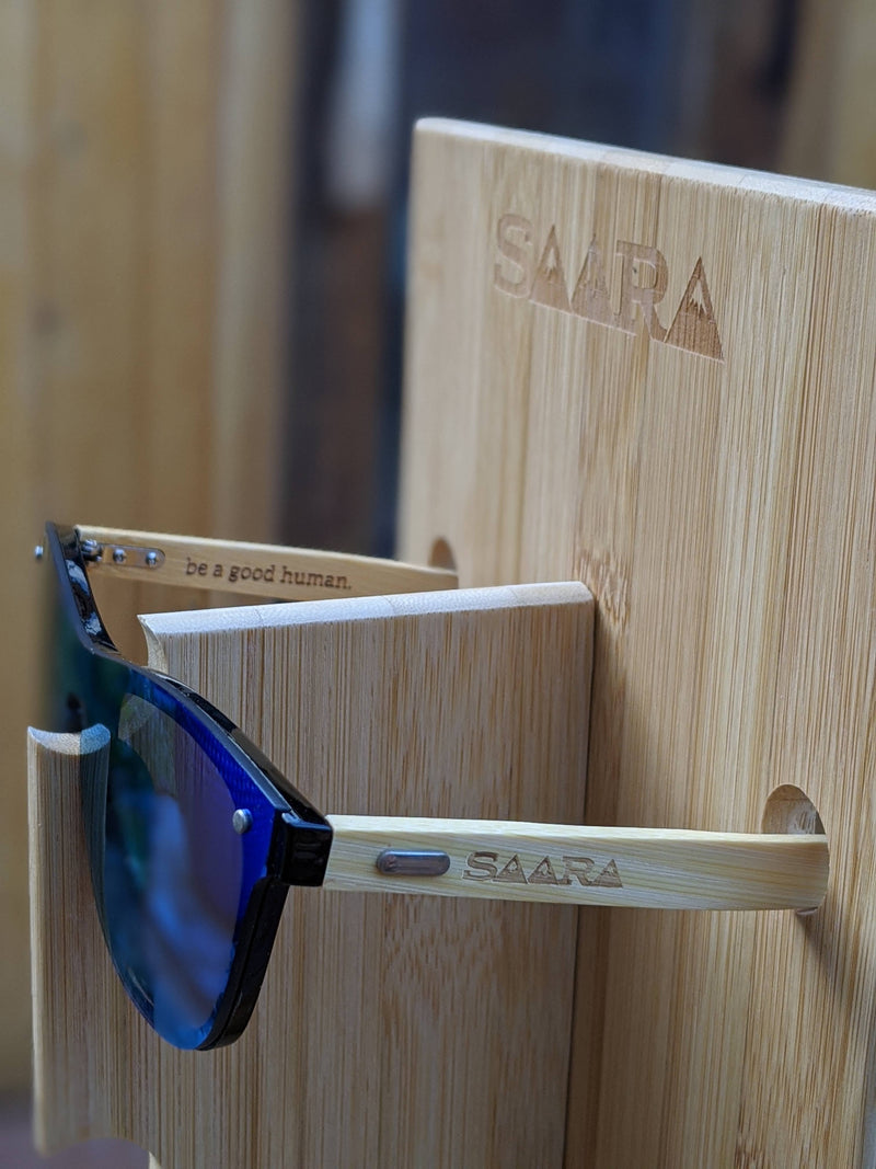 Sky - Blue SAARA Shades with Bamboo Wood Arms