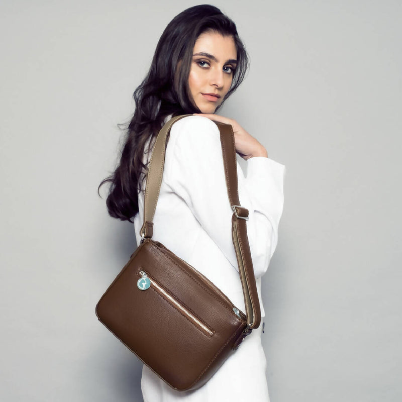The Morphbag by GSK Cross-body Handbag in Chocolate Brown and Taupe Beige