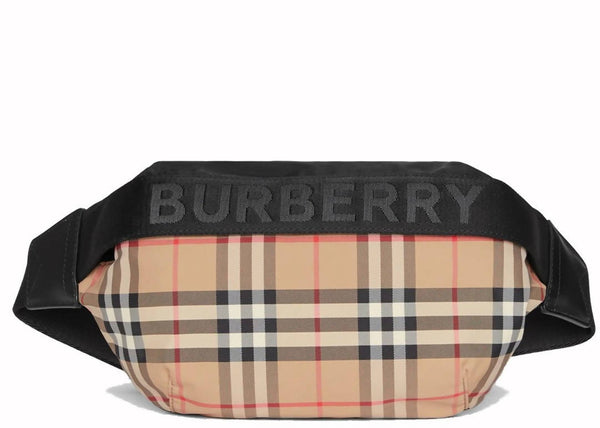 Burberry Bum Bag Vintage Check Medium Archive Beige/Black in Nylon/Leather with Silver-tone
