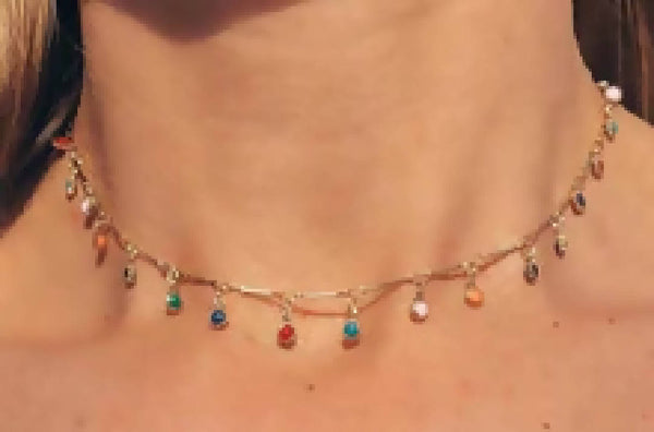 Colourful stone chain choker necklace
