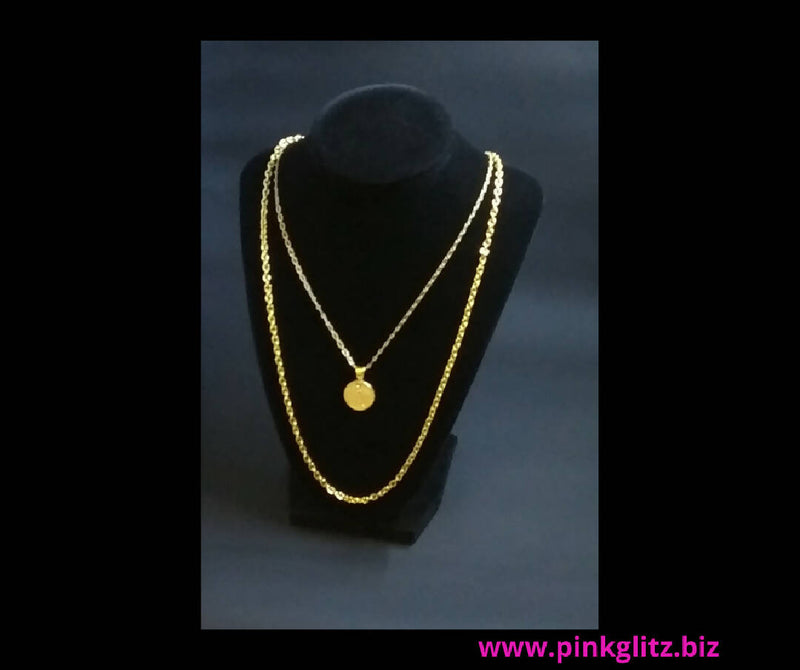 Gold Plated Coin Pendant Layered Necklace Set