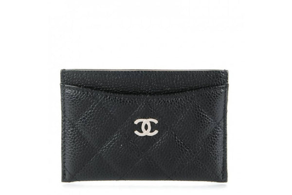 Chanel Card Holder Quilted Caviar Silver-tone Black