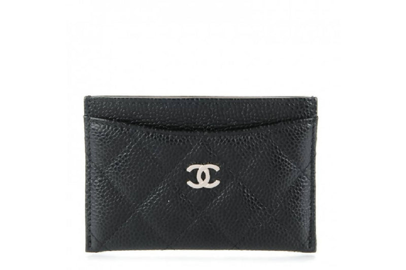 Chanel Classic Card Holder Quilted Caviar Silver-tone in Black