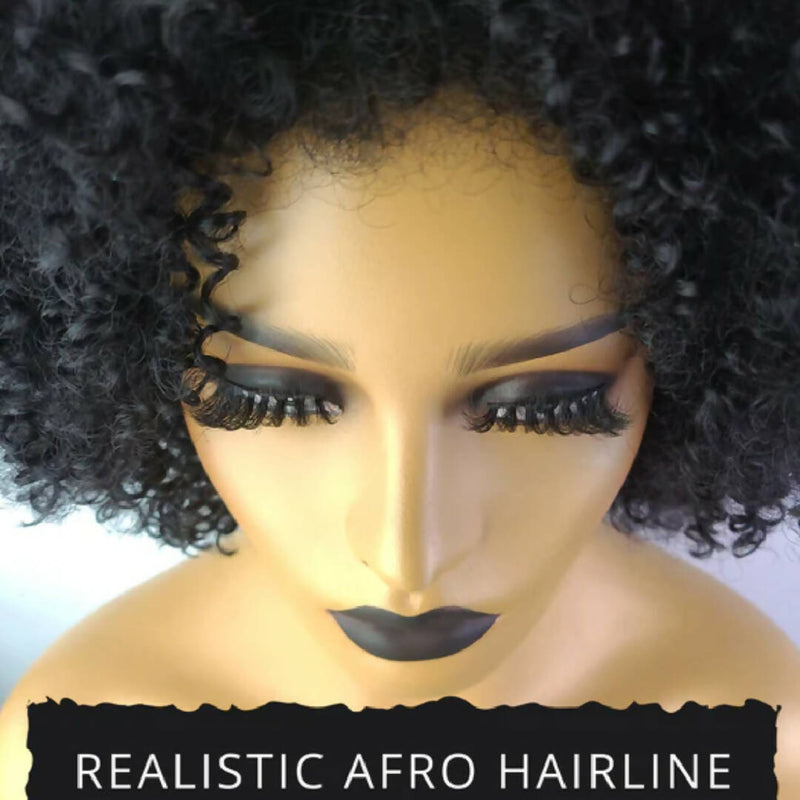Afro Kinky Curly Wigs with Afro Hairline, 10", 1B