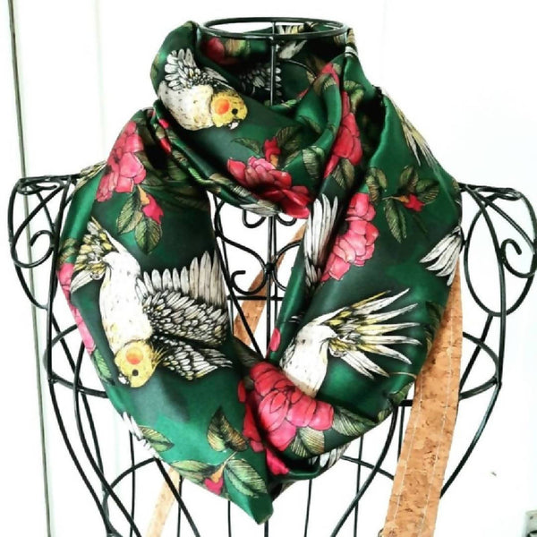 Cockatiel 'The Aviary' Silk Infinity scarf by Jade Elizabeth