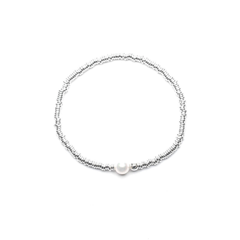 Single Akoya Sea Pearl (6mm) Silver Stretched Bracelet