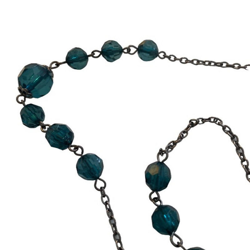Vintage Elegant Teal Round Bead Long Necklace
