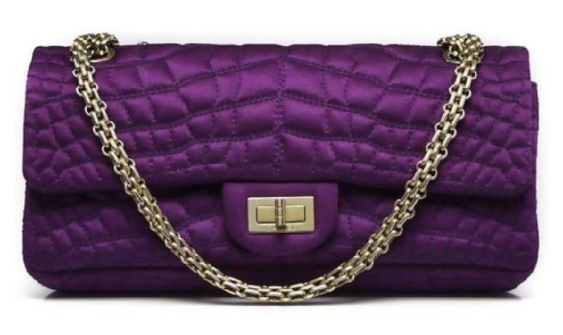 Chanel Reissue 2.55 East West Flap Quilted Purple in Satin with Gold-tone