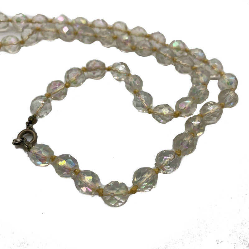 vintage chic transparent glass rainbow shine long necklace