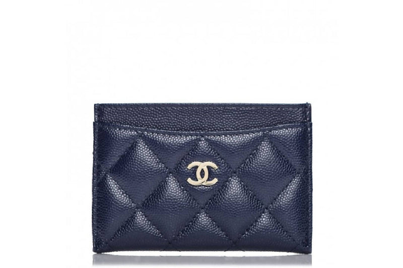 Chanel Card Holder Quilted Caviar Navy Blue