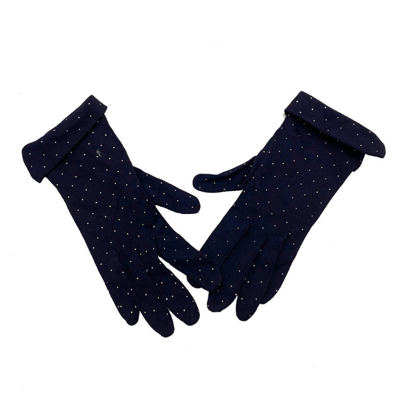 vintage navy blue polka dots glove with folded edge detail