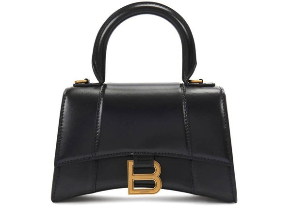 Balenciaga Hourglass Top Handle XS Black in Calfskin Leather with Gold-tone