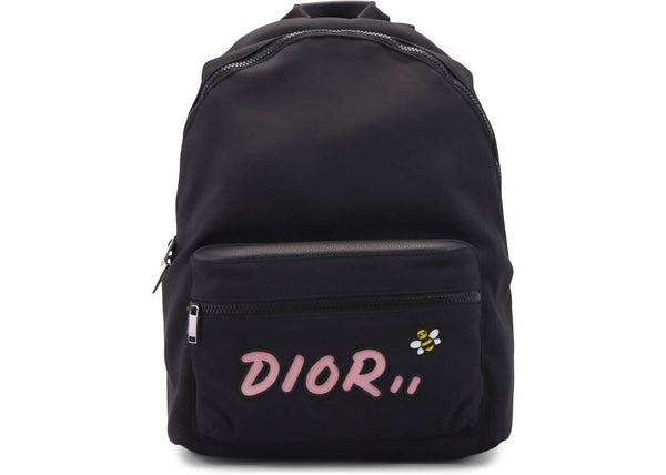Dior x Kaws Rider Backpack Pink Logo Nylon Black in Nylon with Silver-tone