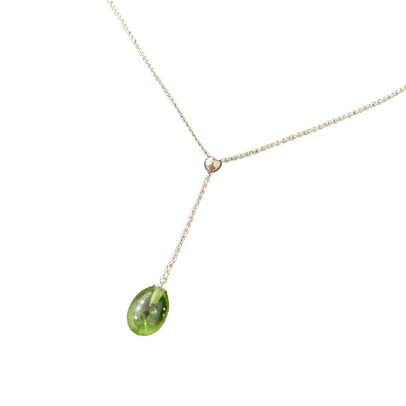 Tiffany & Co Beautiful 18K White Gold Green Peridot Rainbow Drop Pendant Necklace