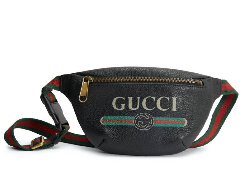 Gucci Print Belt Bag Vintage Logo Small Black in Leather with Brass
