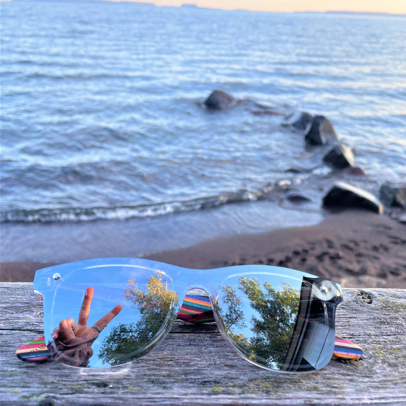 Mirror? - Silver Mirror Polarized SAARA Shades with Rainbow Wood Arms