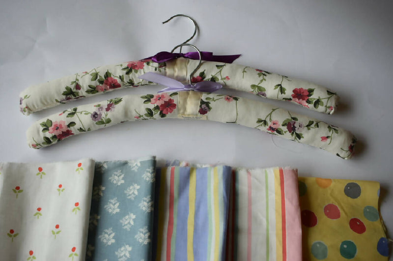 Hand sewn Padded coat hangers in vintage Laura Ashley fabric . Set of two.