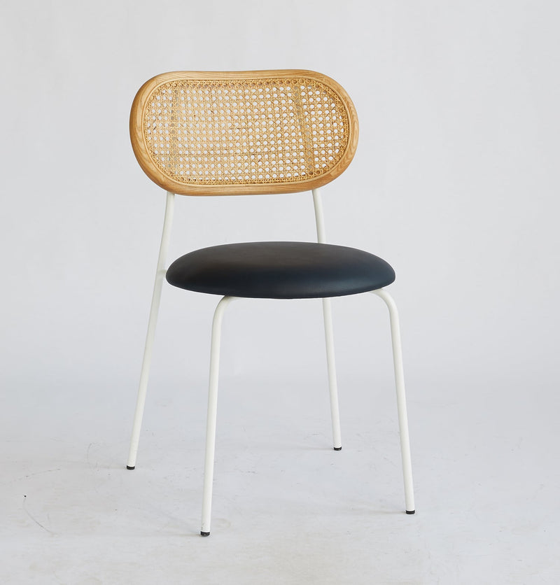 Rose Dining Chair - Rattan / White / Black Leather