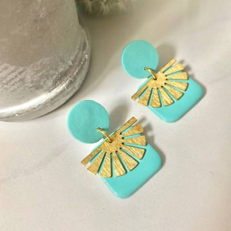 Turquoise Ray of sunshine drop earrings by Shape Lab Jewellery