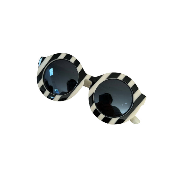 Vintage Retro 1990's Black and White Pattern Oversized Round Sunglasses