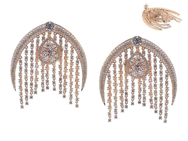 Rose-gold Chandelier Earrings set in Cubic Zirconia 8 CHANCLEARgp