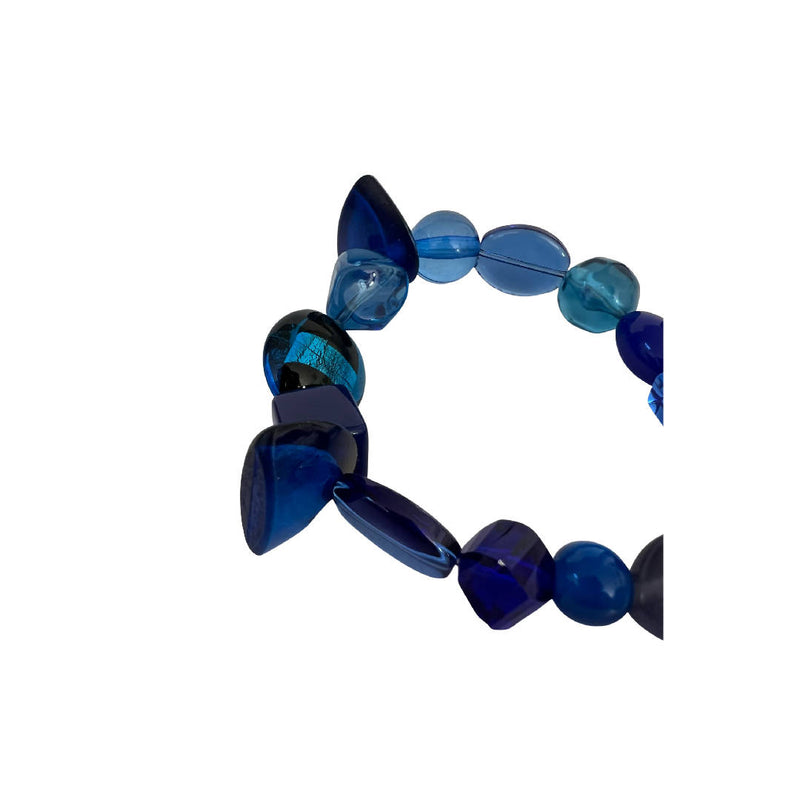 Vintage Blue Geometric Beads Statement Bracelet from 1980's