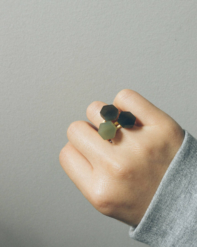 Hexagon Green Jade Ring