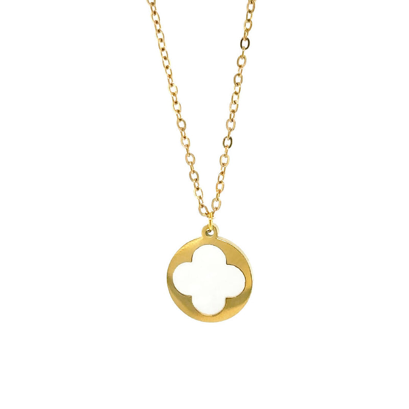 Necklace with Gold Circle Clover Shell Charm