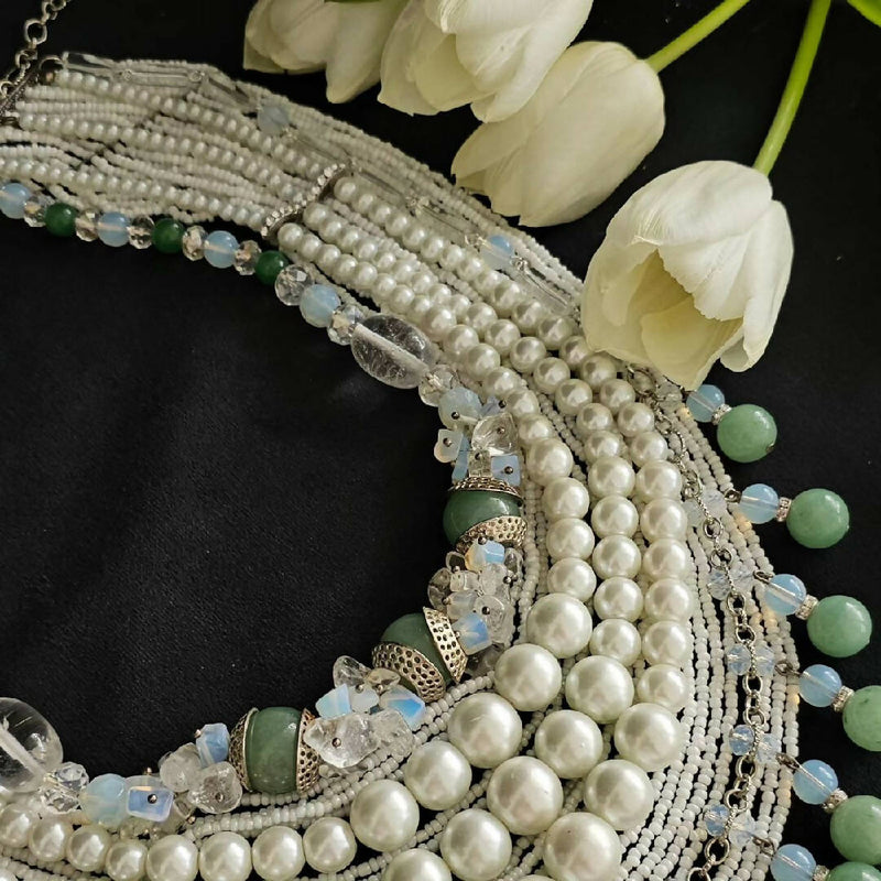 White and green necklace for Wedding Ukraine necklace handmade necklace Boho onix necklace Craft gift