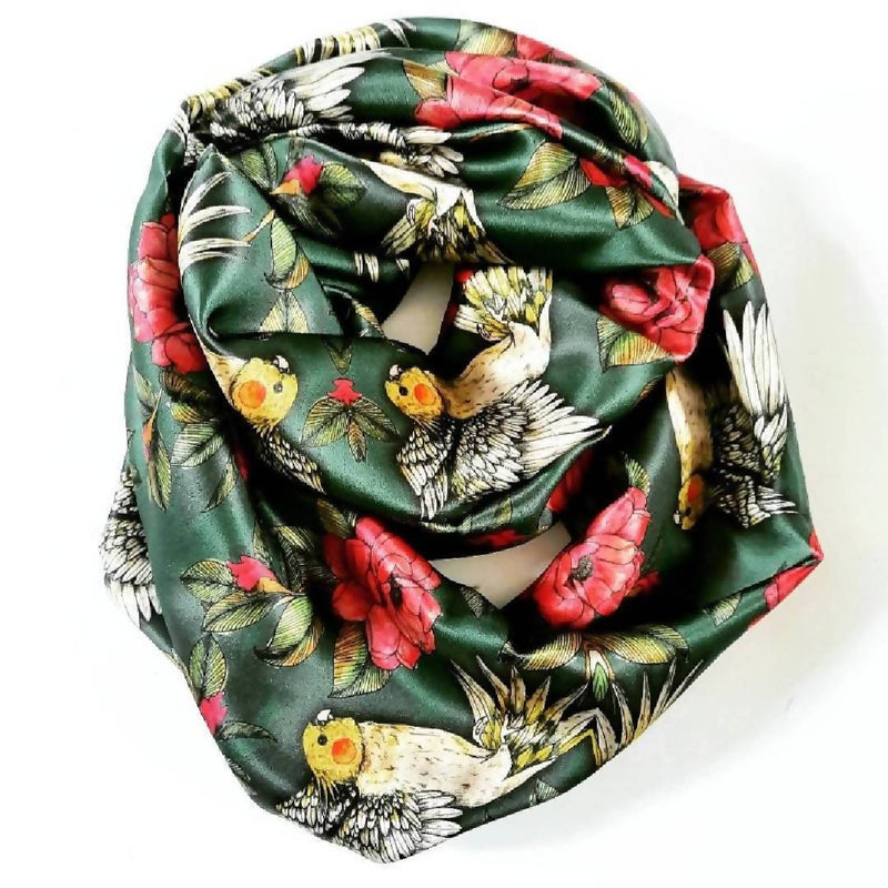 Cockatiel 'The Aviary' Silk Infinity scarf by Jade Elizabeth