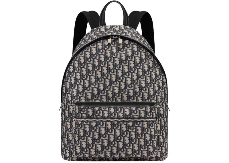 Dior Backpack Oblique Blue/Black in Canvas/Calfskin with Silver-tone