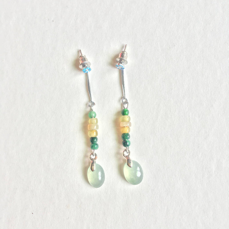 Green corn jade tear drop earrings with 925 silver
