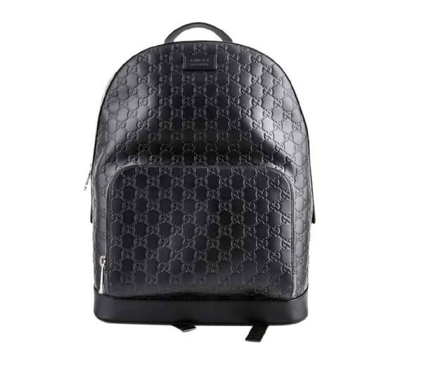 Gucci Signature Backpack GG Monogram Front Zipper Pocket/Embossed Black