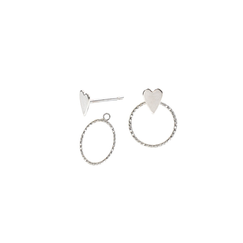 Heart Stud Earrings and Ear Jackets Sterling Silver