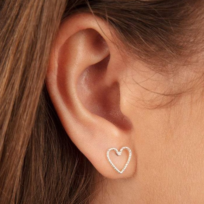 Open Heart Stud Earrings Sterling Silver