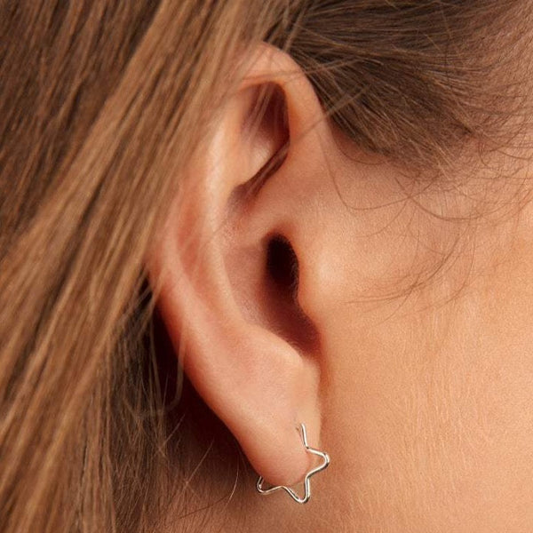 Small Star Huggie Hoop Earrings Sterling Silver