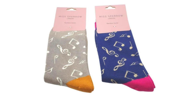 Miss Sparrow Womens Music Bamboo Socks - 2 Pair Pack  One Size