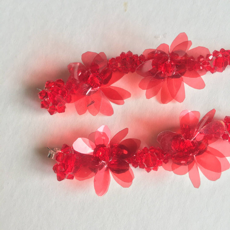 Beautiful handcrafted Swarovski crystal red floral earrings