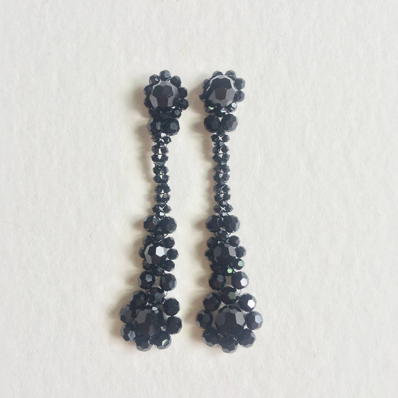 Beautiful handcrafted Swarovski crystal black long earrings