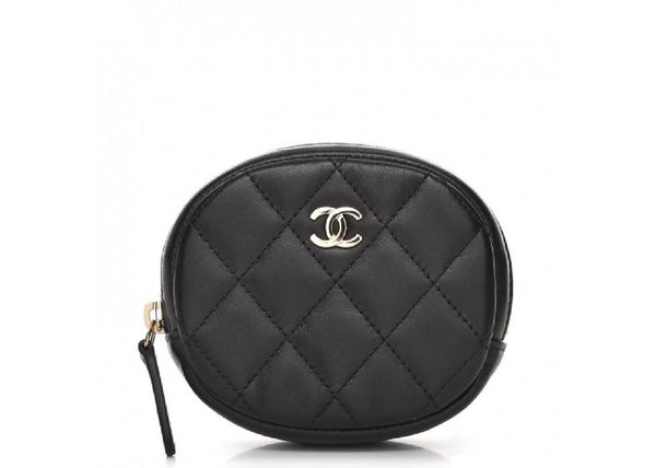Chanel Zip Around Classic Coin Purse Quilted Diamond Black in Lambskin with Light Gold-tone