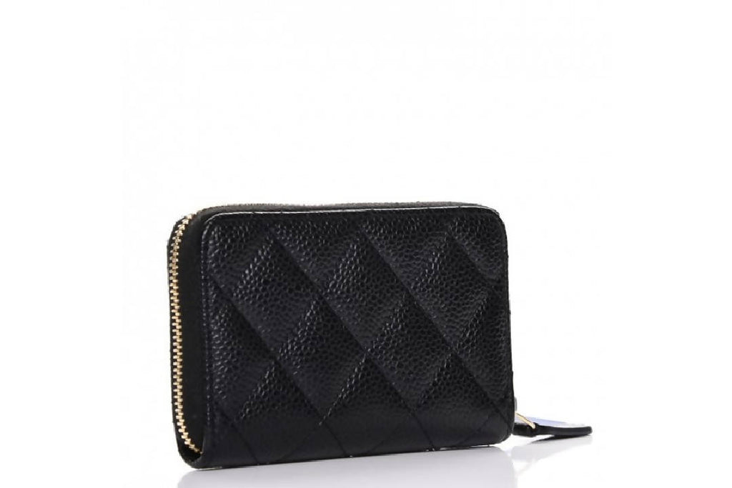 Chanel Classic Zip Coin Purse Quilted Caviar Gold-tone in Black