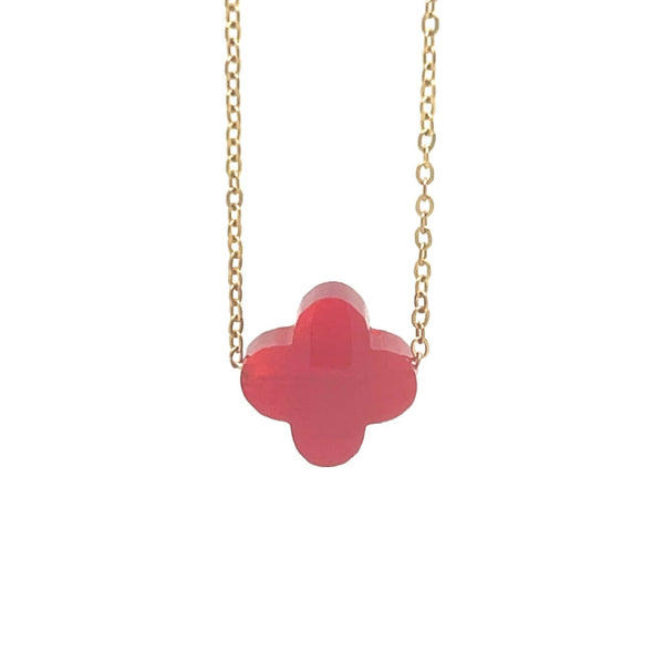 Necklace with Clover Charm in Siam Red
