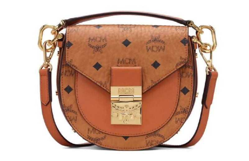MCM Patricia Shoulder Bag Visetos Leather Mini Cognac