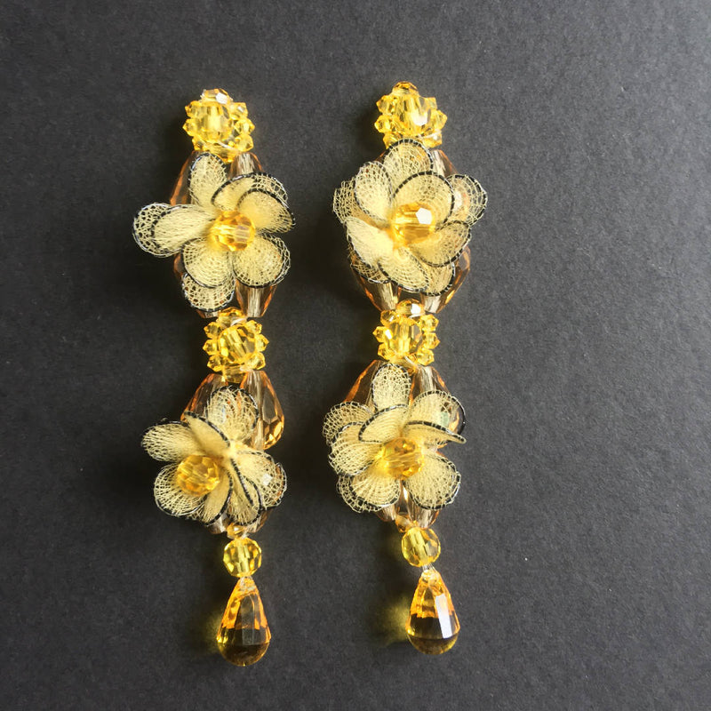 Beautiful handcrafted Swarovski crystal yellow flower earrings