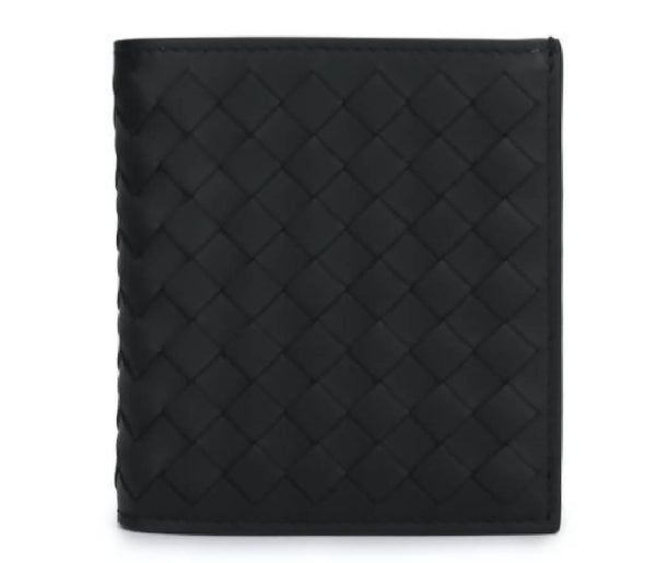 Bottega Veneta Intrecciato Weave Bi-Fold Wallet Black
