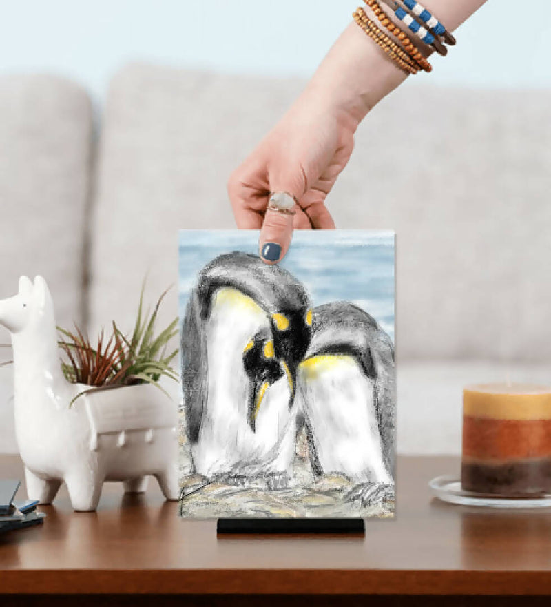 “Penguin Couple” - Original Sketch Glass Print
