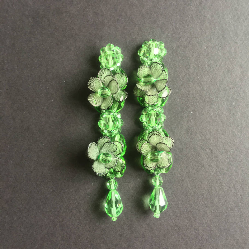Beautiful handcrafted Swarovski crystal green flower earrings