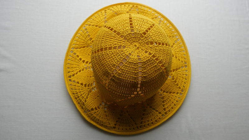 Honeycomb linen tulip hat, handmade sun bonnet hat, crochet garden hat, cottagecore yellow hat, summer floppy hat for women, wide brim hat