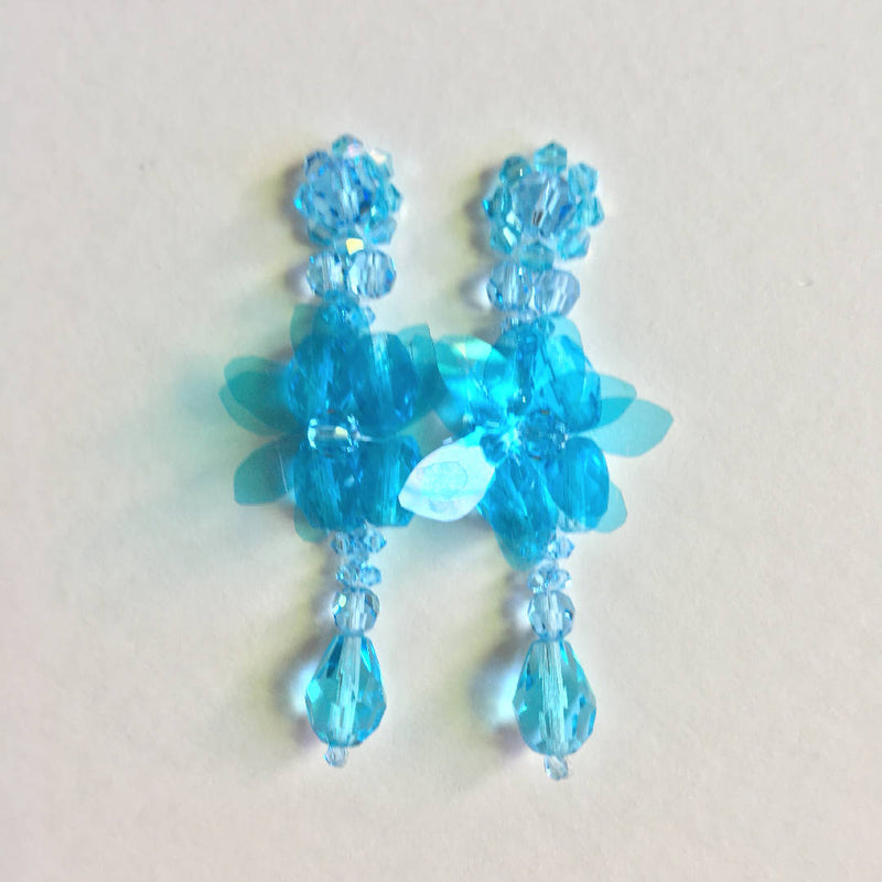 Shiny handcrafted blue floral earrings